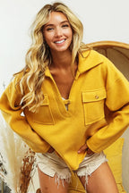 BiBi Sweatshirt Mustard Cotton Blend Fleece Collared with Flap Pockets Top HONEY MUSTARD 91b4d9c6297540cda2181509968daf94-Max-Origin Trendsi
