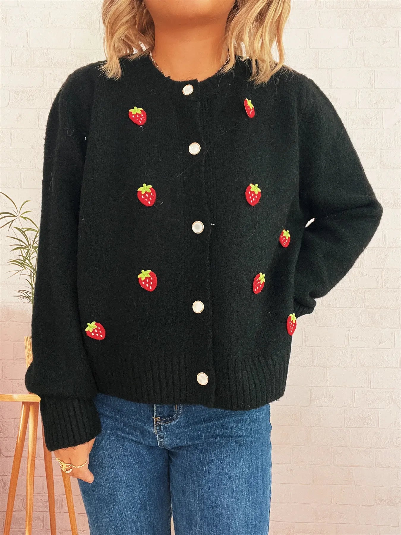 Women's Cardigan Strawberry Button Up Long Sleeve Soft Knit 91bbb33d6baa4e4e831f6238c0cd124d-Max-Origin Trendsi