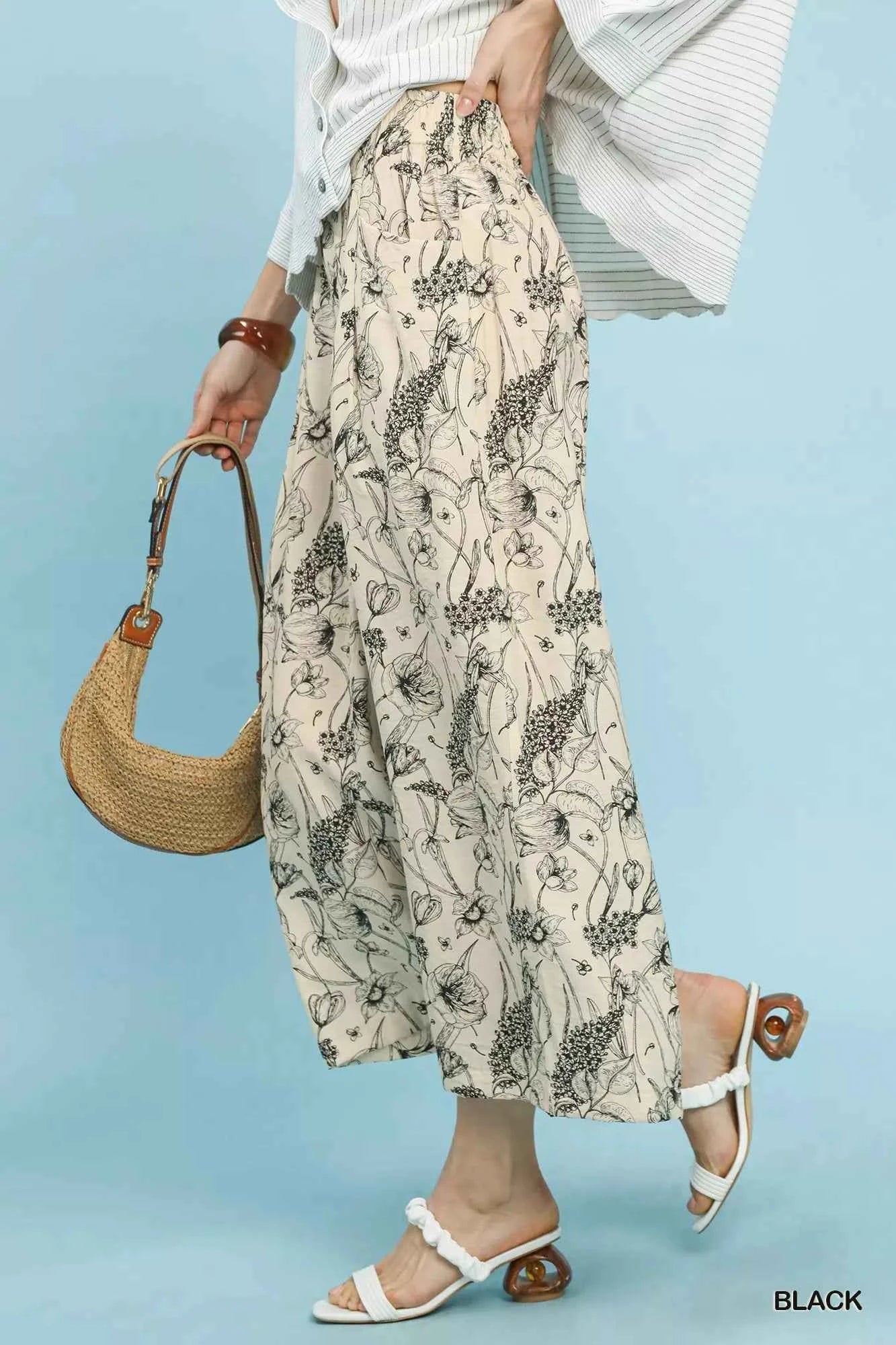 Umgee Women Wide Leg Pants Black Floral Two Tone Print Relaxed 91e43485-8865-4ae4-8ee4-f76735a87e34-Max-Origin Trendsi