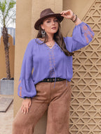 Plus Size Bohemian Embroidered Long Sleeve Blouse