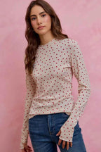 SO ME Women Blouse Valentine Ditsy Heart All Over Slub Rib Knit Top 91ee56b18f404440b047f8bef497db80-Max-Origin Trendsi