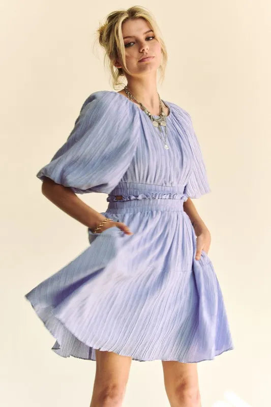 Davi & Dani Mini Dress Lavender Ruffle Puff Sleeve with Back Button 92105a1f297a4830b637a75407b3ef53-Max-Origin Trendsi