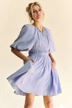 Davi & Dani Mini Dress Lavender Ruffle Puff Sleeve with Back Button 92105a1f297a4830b637a75407b3ef53-Max-Origin Trendsi