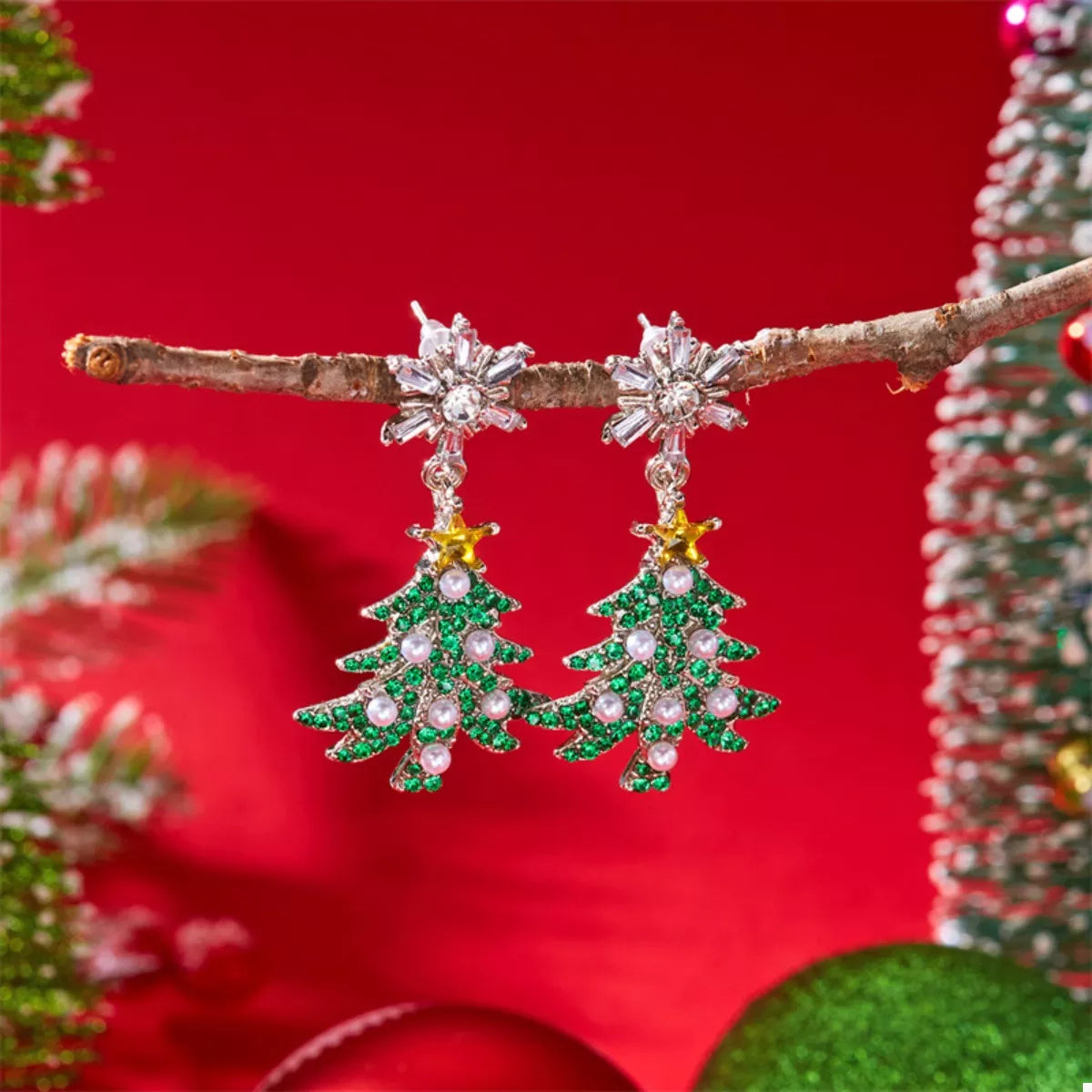 Dangle Earrings Christmas Tree Snowflake Rhinestone Silver-plated 9233867b-f5c6-40b8-b766-902c4ae2569b-Max-Origin Trendsi