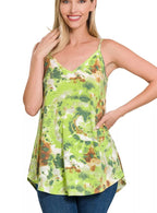 Zenana Women's Cami Tunic Top Tie Dye Green Front & Back Reversible Spaghetti Blouse