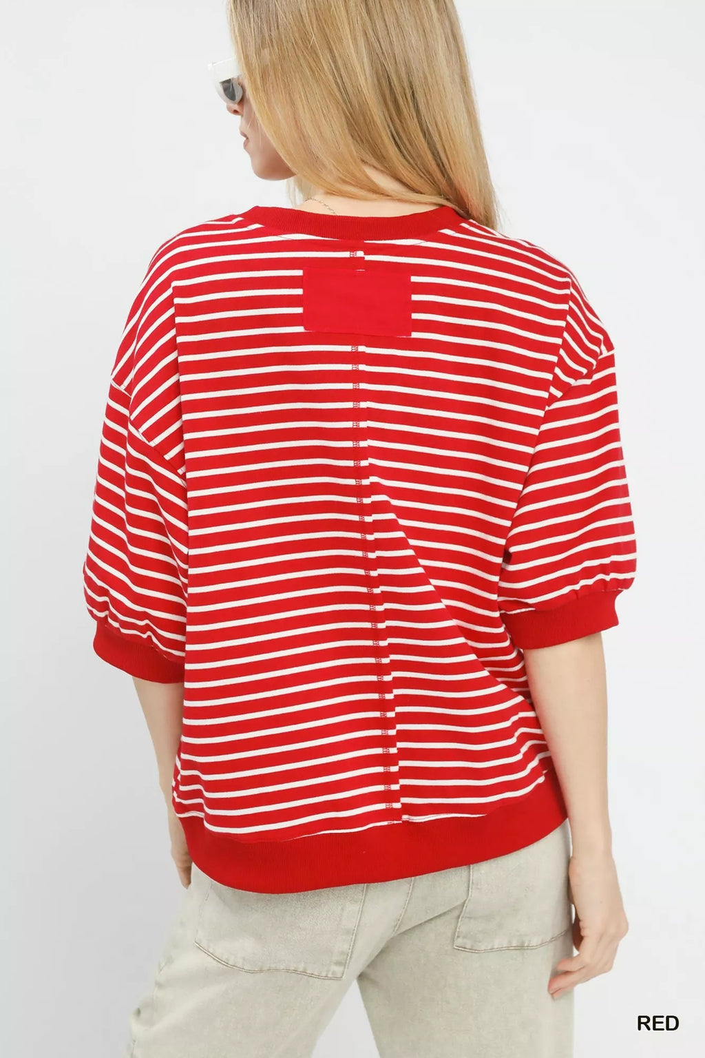 Umgee Cotton T-shirt Striped Red Short Sleeve Pullover Top 924f094f-09c5-431b-8249-6fe6443913ca-Max-Origin Trendsi