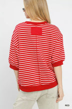 Umgee Cotton T-shirt Striped Red Short Sleeve Pullover Top 924f094f-09c5-431b-8249-6fe6443913ca-Max-Origin Trendsi