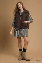 Umgee Womens Vest Coat Brown Nylon Sleeveless Jacket with Pockets 925928fe-2ac5-491f-b433-8524216cfa7e-Max-Origin Trendsi
