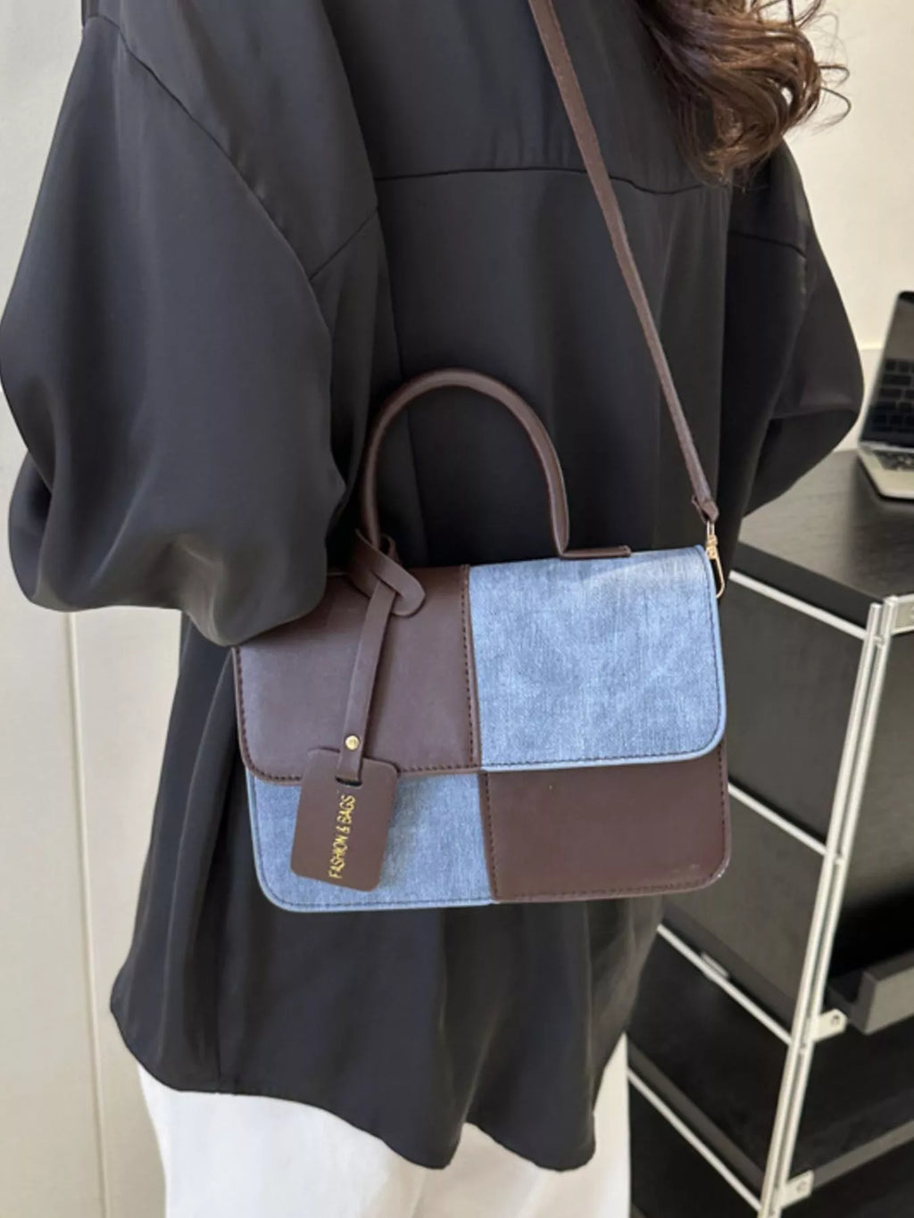 Womens Crossbody Bag Small Pu Leather Two-Tone Plaid Flap Handbag 925c5c1d-56b5-47cb-b0dc-665a0d6ac50a-Max-Origin Trendsi