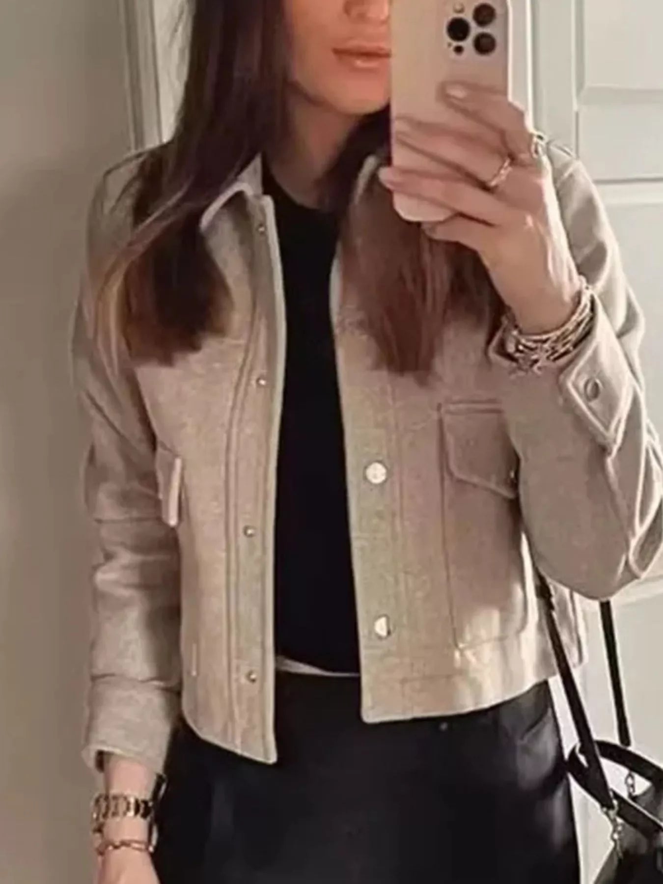 Womens Jacket Cropped Snap Down Long Sleeve Casual Outwear 92765398-fdc2-447c-85e0-9925b32a6680-Max-Origin Trendsi