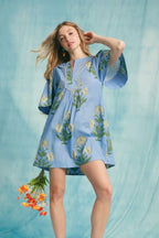 Umgee Mini Cotton Dress Light Blue Tropical Print Bell Short Sleeve Light Blue 927f0c72-3456-40dc-8f18-eabf13f6be30-Max-Origin Trendsi