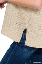 Zenana Sweater Vest Oversized Crew Neck Sand Beige Knit Pullover Short Sleeve 9280bf3457ab453396b995ddaf92d7c5-Max-Origin Trendsi