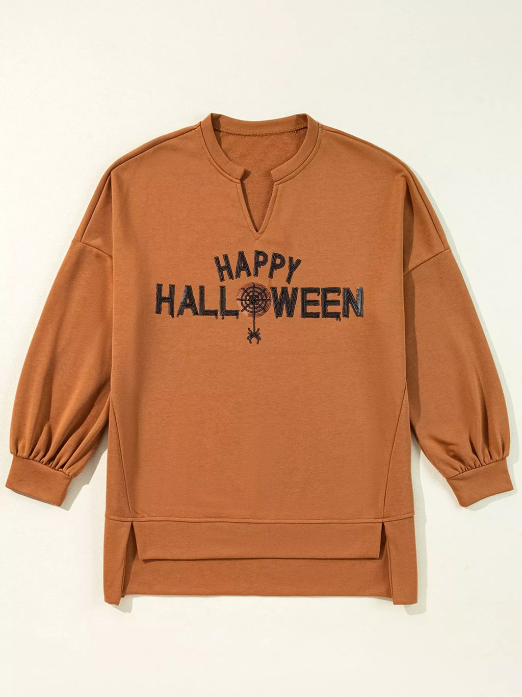 Women's Oversized Sweatshirt Happy Halloween Graphic Notched Long Sleeve Top 9287ed78-c91d-436a-ba9b-97480072ff46-Max-Origin Trendsi