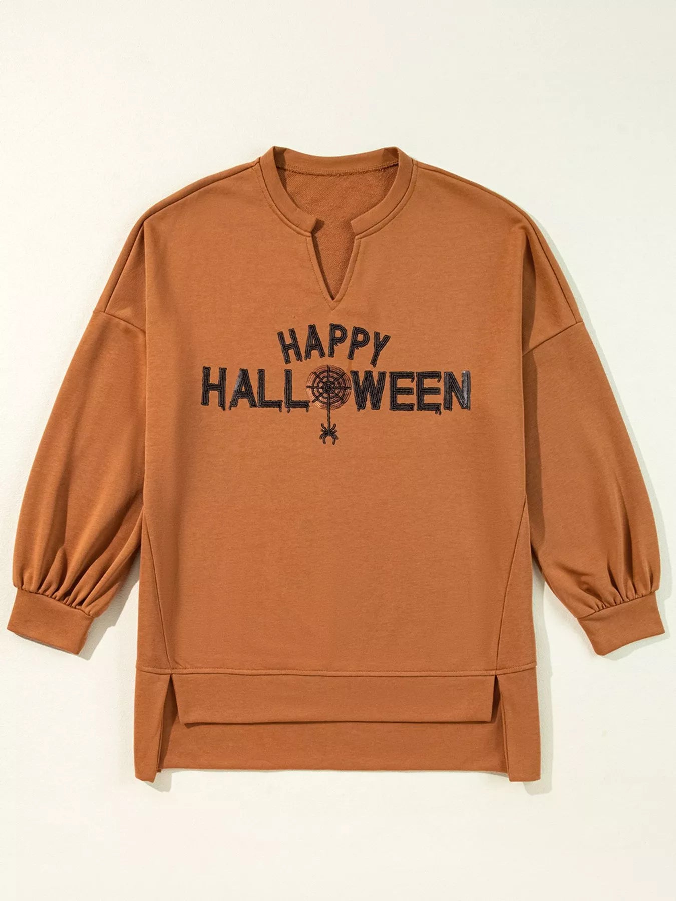 Women's Oversized Sweatshirt Happy Halloween Graphic Notched Long Sleeve Top 9287ed78-c91d-436a-ba9b-97480072ff46-Max-Origin Trendsi
