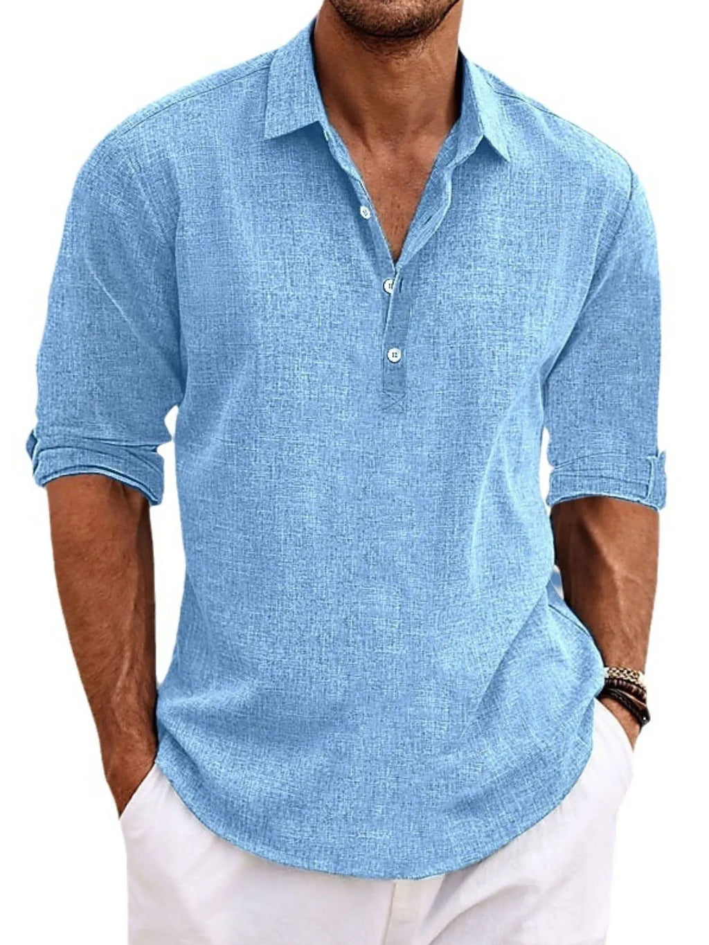 Men's Henley Shirt Roll Tab Sleeves Buttoned Lightweight Breathable Top Sky Blue 928bccbb-d149-4bdc-aaea-2b9f5a538663-Max-Origin Trendsi