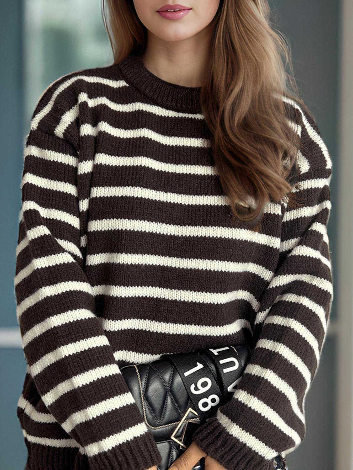 Striped Sweater Round Neck Long Sleeve Oversized Soft Knit Pullover 928eb031-43e8-4583-97f2-36c695f6f53a-Max Trendsi