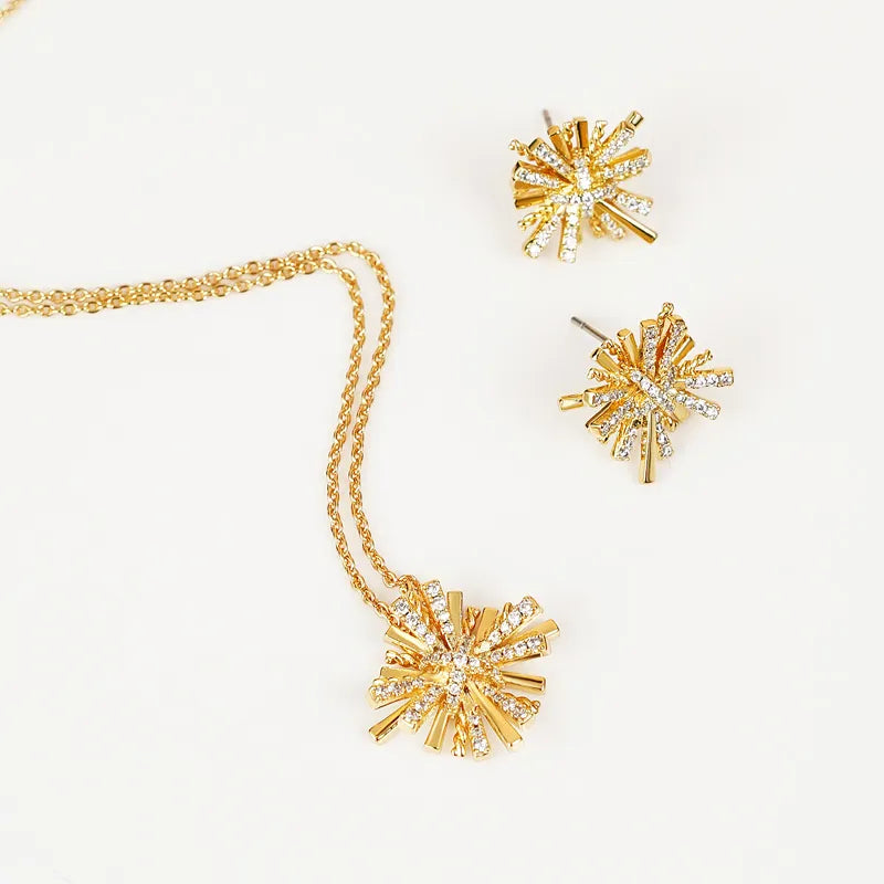 Jewelry Set Necklace and Earrings Zircon Gold Starburst Gold-Plated 9296541f-d83b-4bcb-b50e-f82bf0cb683c-Max Trendsi