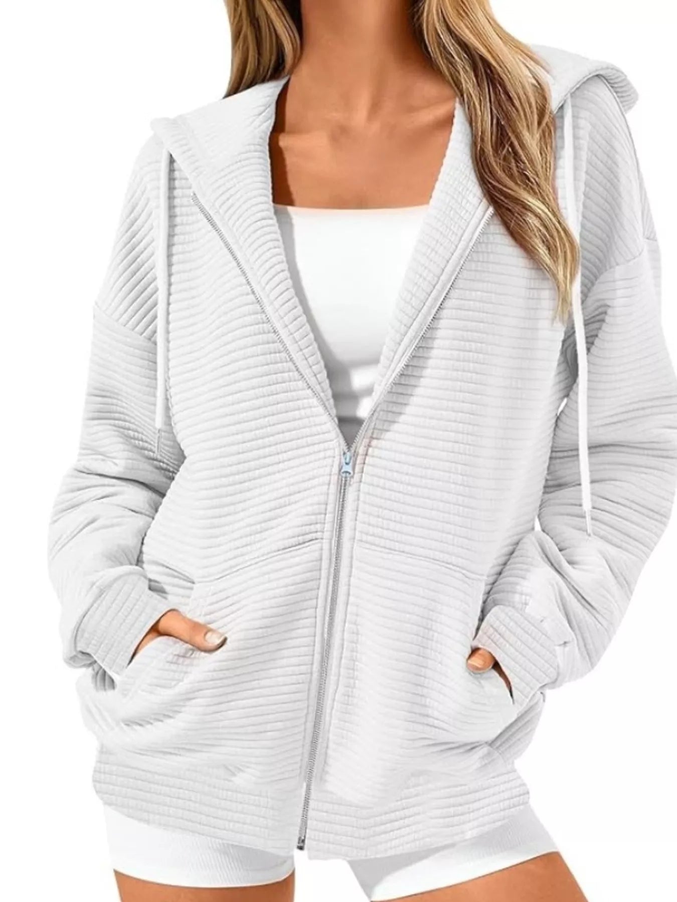 Women's Hoodie Zip Up Drawstring Hood Dropped Shoulder Long Sleeve White 929bd72fbee946e3a26ba3a2f81106f3-Max-Origin Trendsi