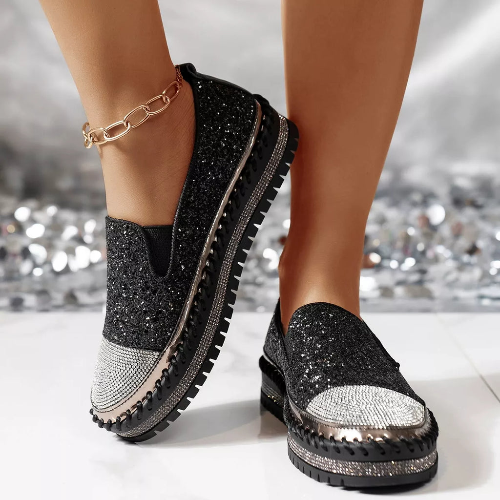 Rhinestone Sequin Round Toe Platform Loafers Black 92a12fe6-bc07-4fef-99ad-5fc1a4b170d7-Max-Origin Trendsi