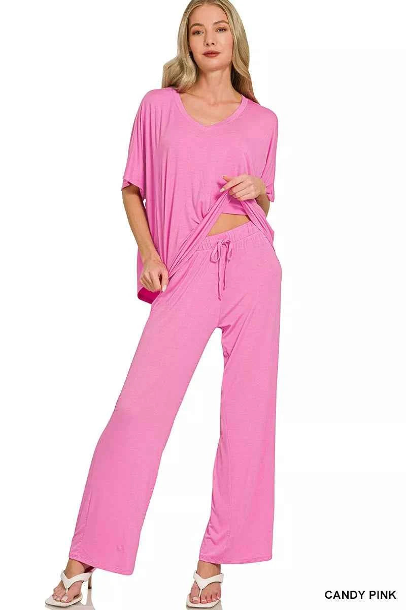 Zenana V-neck Oversized Top & Pants Set