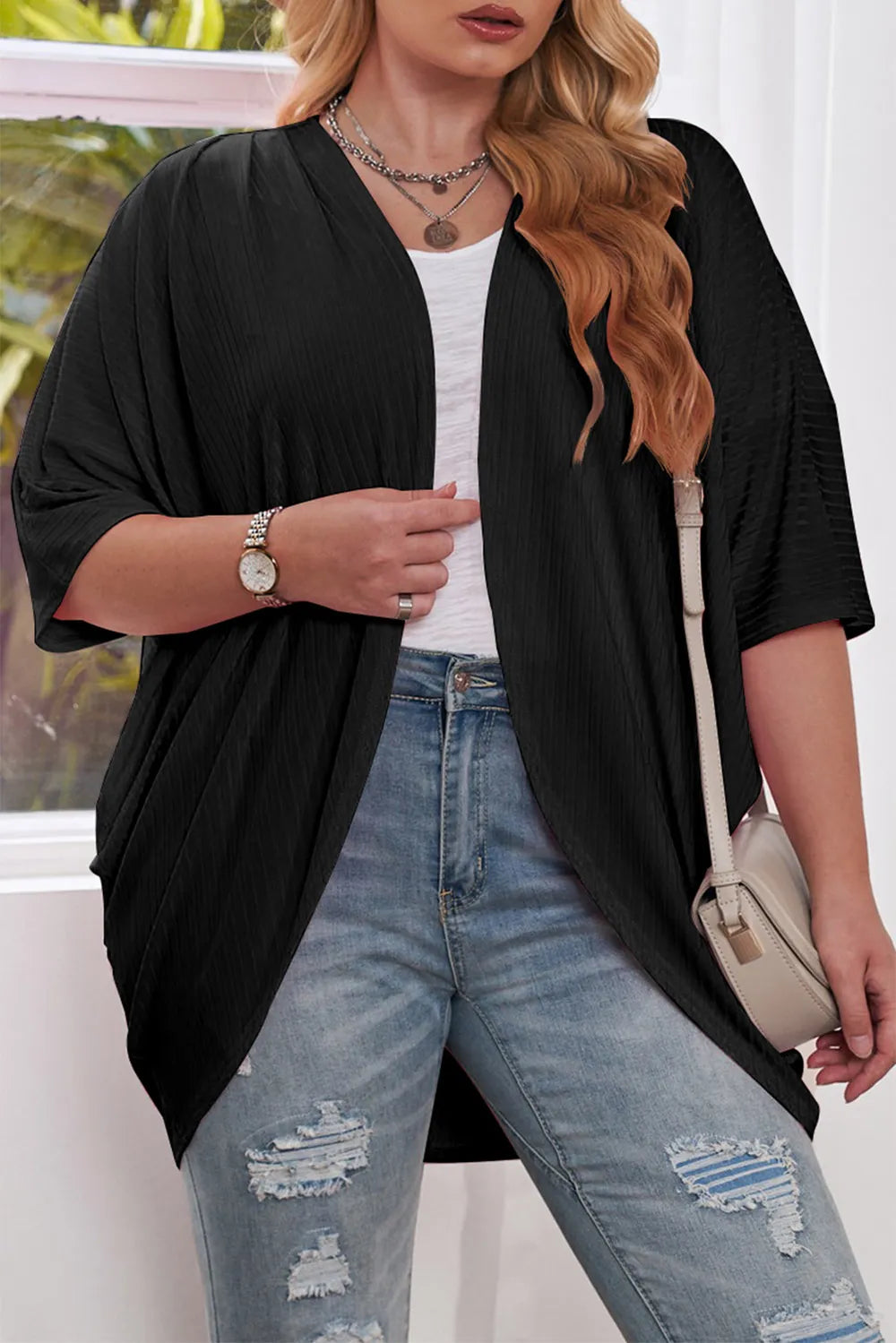 Plus Size Ribbed Cocoon Cover-Up