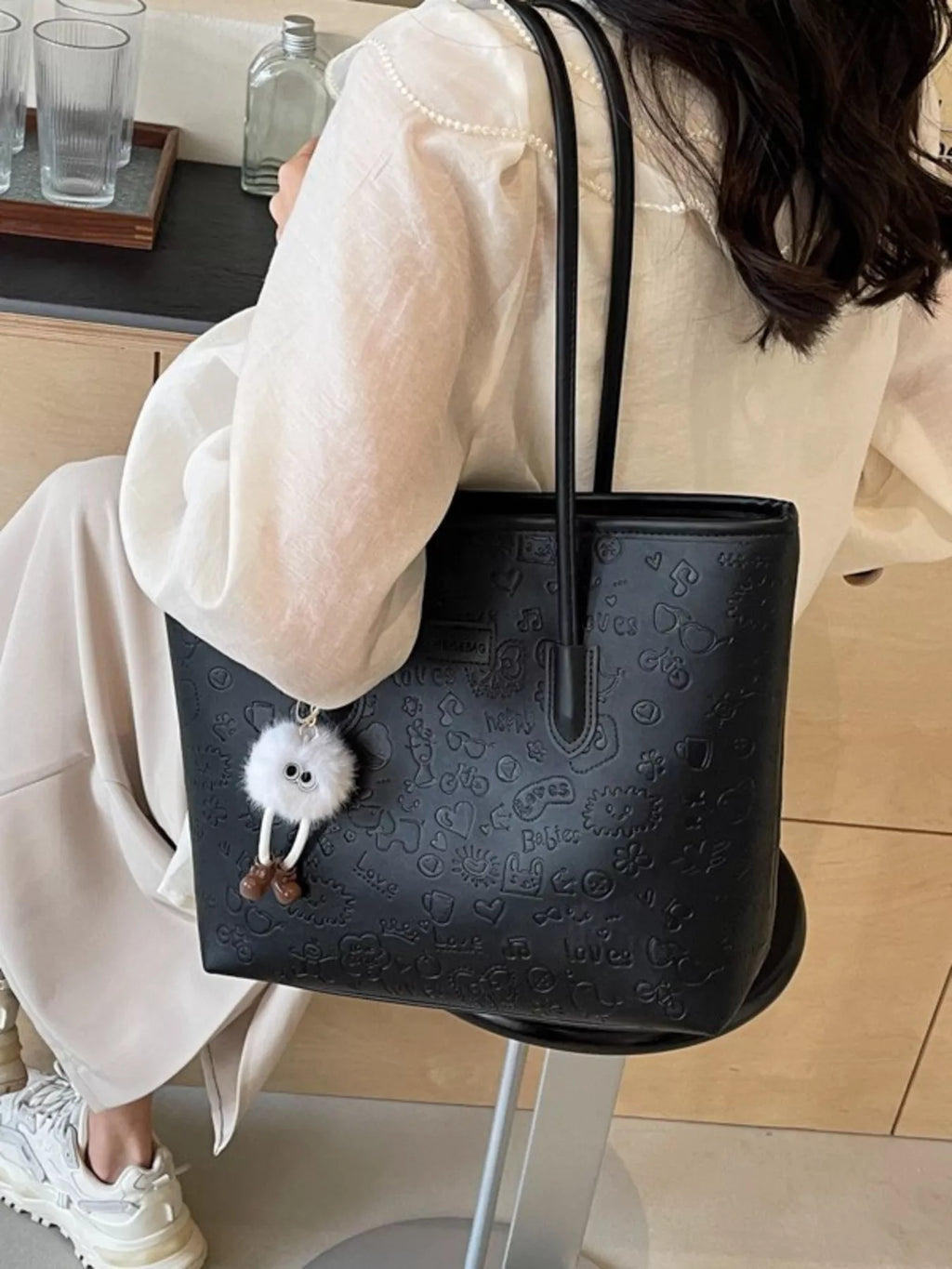 Womens Tote Bag Embossed Pattern Letter Stylish and Functional Handbag 92bf9fe176cc410cbf1e3ea80ffe0fc9-Max-Origin Trendsi