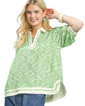 Umgee Geometric Leaf Print Popover Top