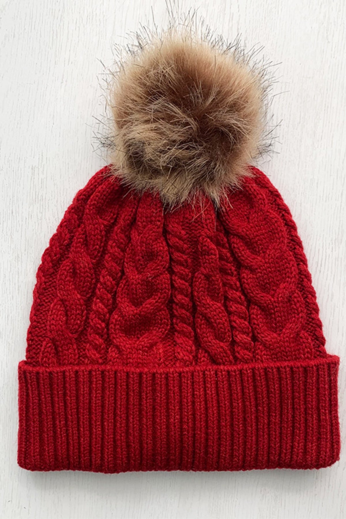 Women Cable-Knit Cuffed Hat with Pom-pom Fashion Accessories