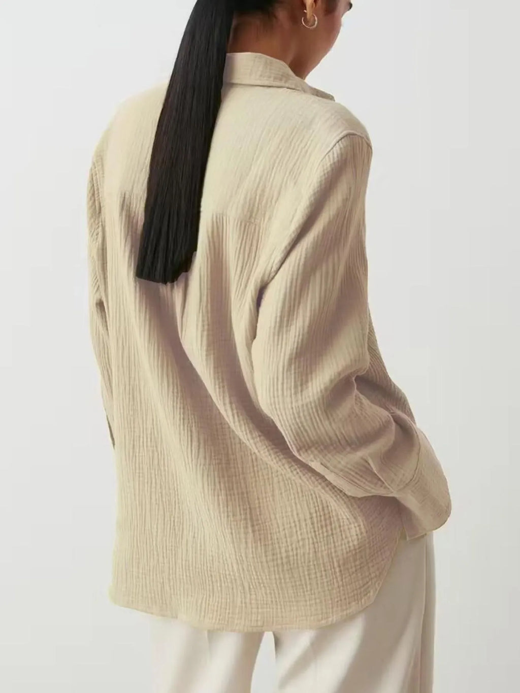 Women's Shirt Texture Oversized Button Up Long Sleeve Top 93066cc3-f20b-4e3c-8735-f7594094b965-Max-Origin Trendsi