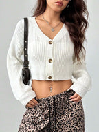 Women's Cropped Cardigan White Button-Up Knit Long Sleeve 932768f4-6c8c-440c-bb0a-57e8c4d6e3ea-Max-Origin Trendsi