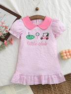 Children's Embroidered Golf Theme Dress with Ruffle Hem