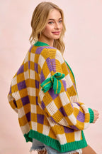 BiBi Women Cardigan Mardigras Checker Board Front Open Bow Sleeves 933e013e4e504551856e401b44477e6b-Max-Origin Trendsi
