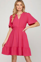 She + Sky Mini Dress Strawberry Ruffled Hem Notched Flutter Short Sleeve Strawberry 9361162c-e81e-4c88-bd0f-8c0b7062c1b1-Max Trendsi