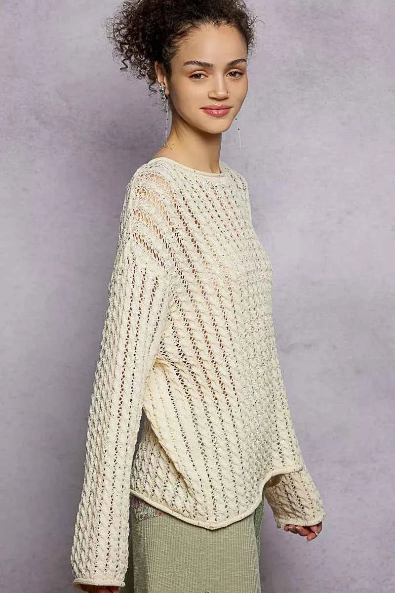 POL Women Knit Top Openwork Round Neck with Shiny Detail Long Sleeve 936aa08e-964d-44c4-8074-494a511cbaaf-Max-Origin Trendsi