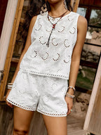 Women's Outfit Set Chrochet White Eyelet Embroidered Tank and Shorts Set 93716bd29e364e15bd232dbde1fb05e3-Max-Origin Trendsi