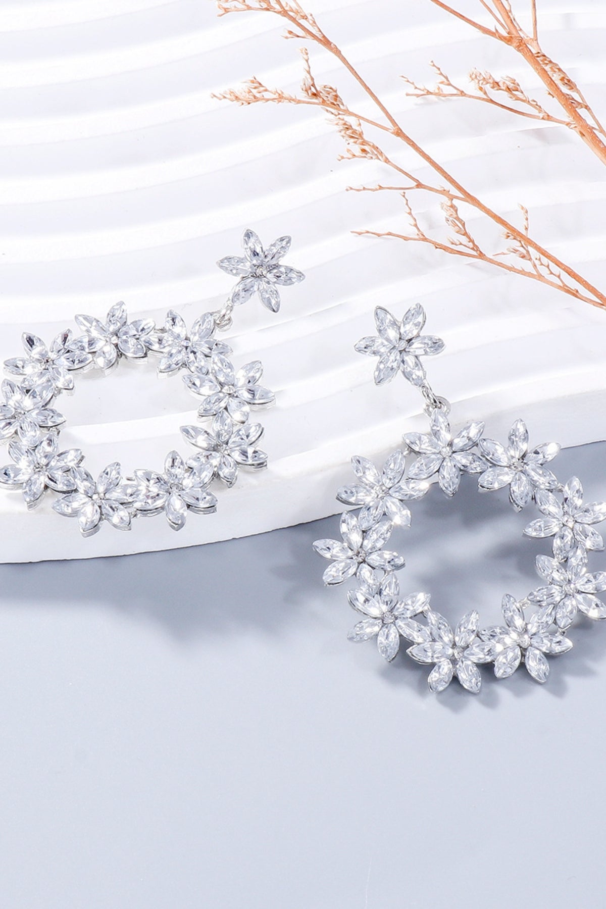 Dangle Earrings Rhinestone Flower Round Women Fashion Jewelry Silver One Size 9385f9be-d88d-4ada-9709-9ffcf29b63fc-Max Trendsi