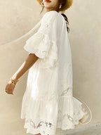 Mini Dress White Crochet Eyelet Embroidered Tassel Tie Neck Short Sleeve 938e16a4ee33446792c29c575ee56518-Max-Origin Trendsi