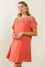 BiBi Dress Crochet Lace Yoke Detailed Wrinkled Short Sleeve 9393ba7b73f04bf8ae12b967ab02b599-Max-Origin Trendsi