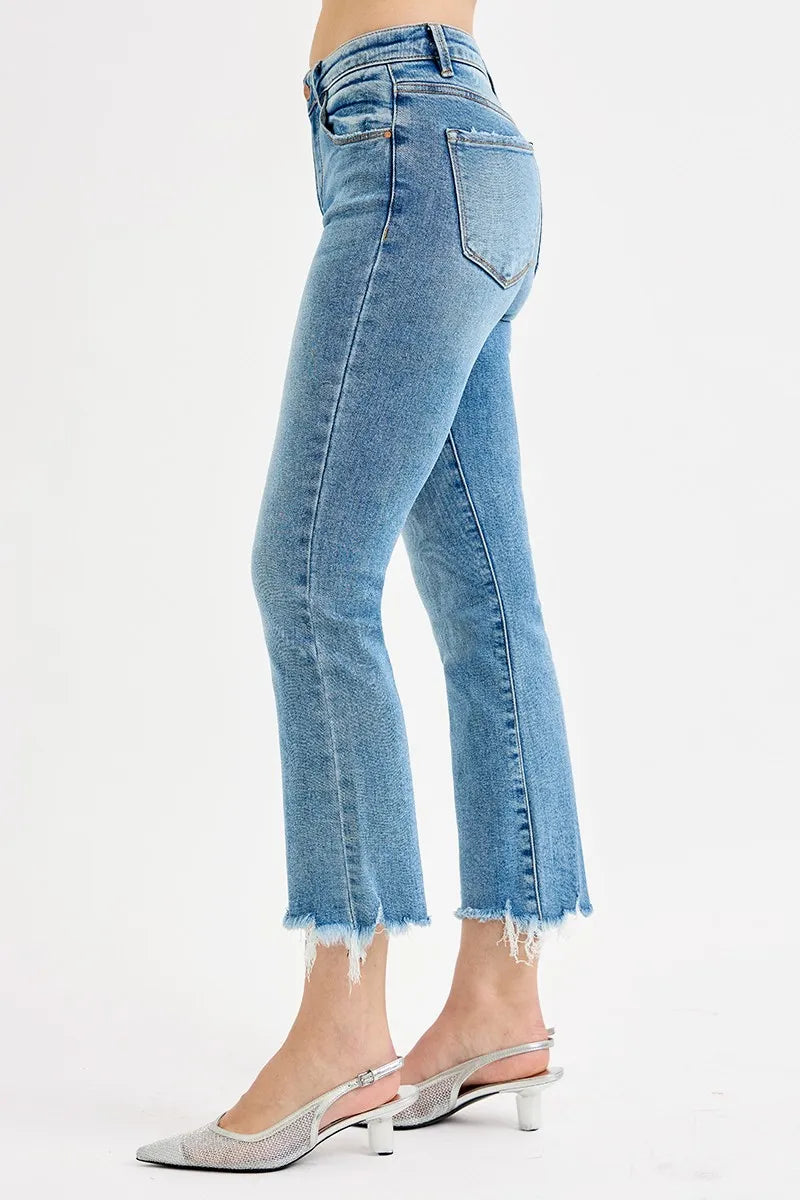 RISEN Jeans Crop Straight Slim Women's High Rise Raw Frayed Hem Denim 939de68efc904fae9ce35e4214540ade-Max-Origin Trendsi