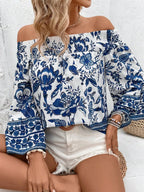 Off-Shoulder Floral Blouse Smocked Printed Navy Blue Top 93b77323-5ab0-4903-9a62-1c948e33c4d8-Max-Origin Trendsi