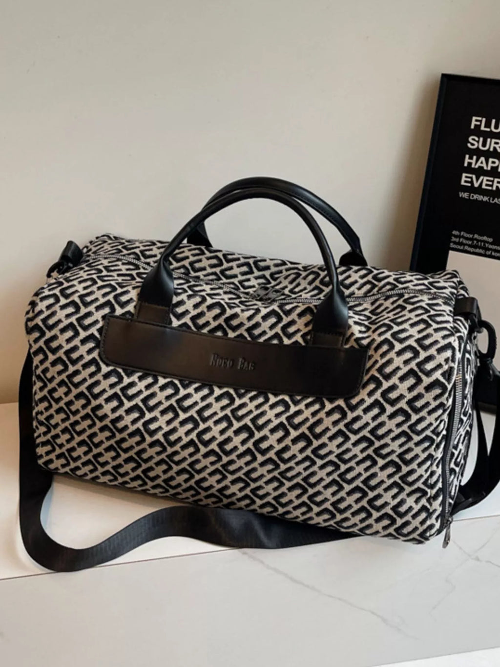 Travel Bag Canvas Black Geometric Pattern Large Handbag 93cfb58e-d4b5-4751-b084-0caaf26b2b30-Max-Origin Trendsi