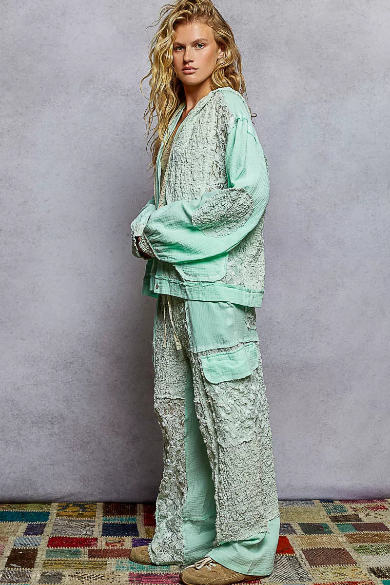 POL Woemens Jacket Exposed Seam Mint Blue Hooded with Floral Lace Detail 93e9167c-685b-4dc1-b524-0371aa54d600-Max-Origin Trendsi