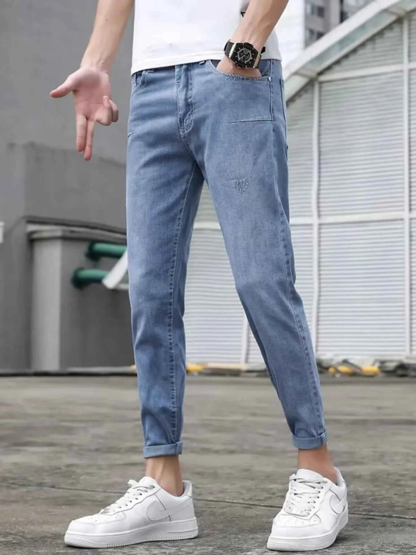Men's Jeans Light Blue Wash Slim-Fit Denim Pants 93eae1bb30a342408a448ae57c51b3cd-Max-Origin Trendsi