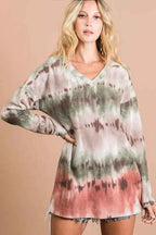 BiBi Brushed Tie Dye Looking Print V Neck Top