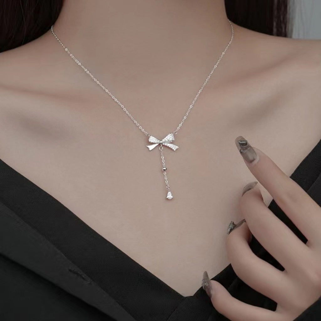 925 Sterling Silver Bow Pendant Necklace with Matching Gift Box
