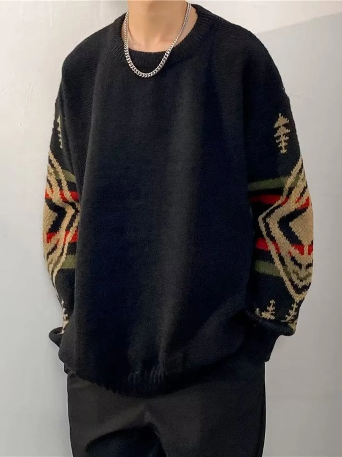 Men's Sweater Knit Ethnic Pattern Oversized Pullover Plus Sizes