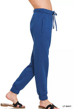 Zenana Fleece Womens Joggers Light Navy Blue Drawstring With Pockets 93ffebc9-6c27-49ff-8429-c430e2126ae7-Max-Origin Trendsi