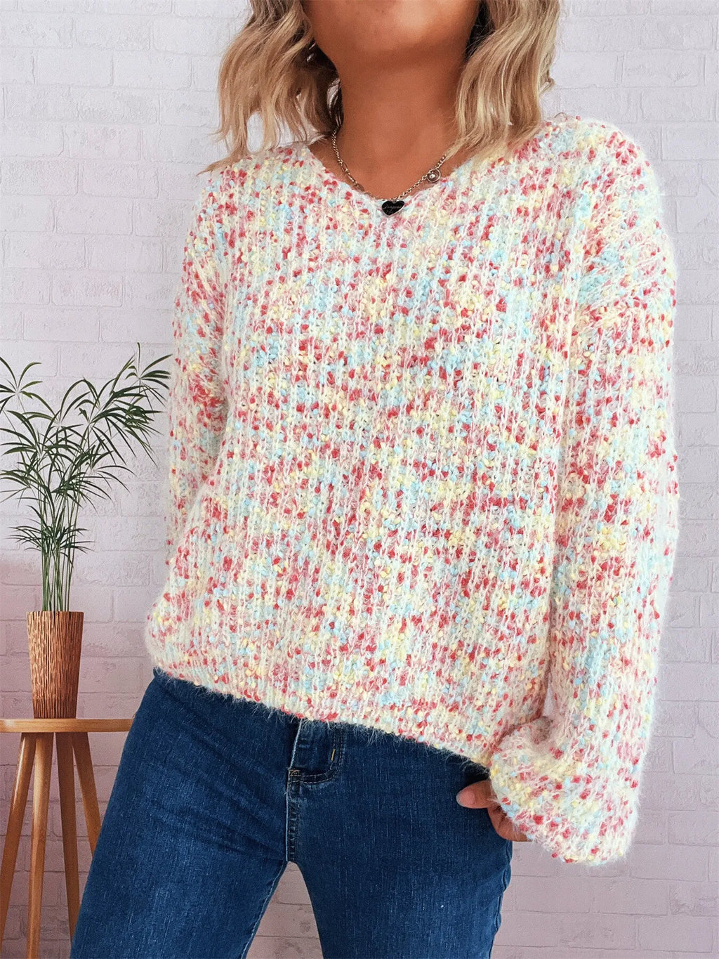 Women's Sweater Colorful Knit Oversized Long Sleeve Pullover 94086bf5c9a5437f9ad0ddd59c8456fc-Max-Origin Trendsi