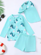 Children's Long Sleeve Swimwear Set with Whale Print - Three-Piece