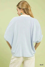 Umgee Blouse Light Blue Contrast Collar V-Neck Top Short Sleeve 941c70e7-7bc1-40a1-a31f-99641eedf35c-Max-Origin Trendsi